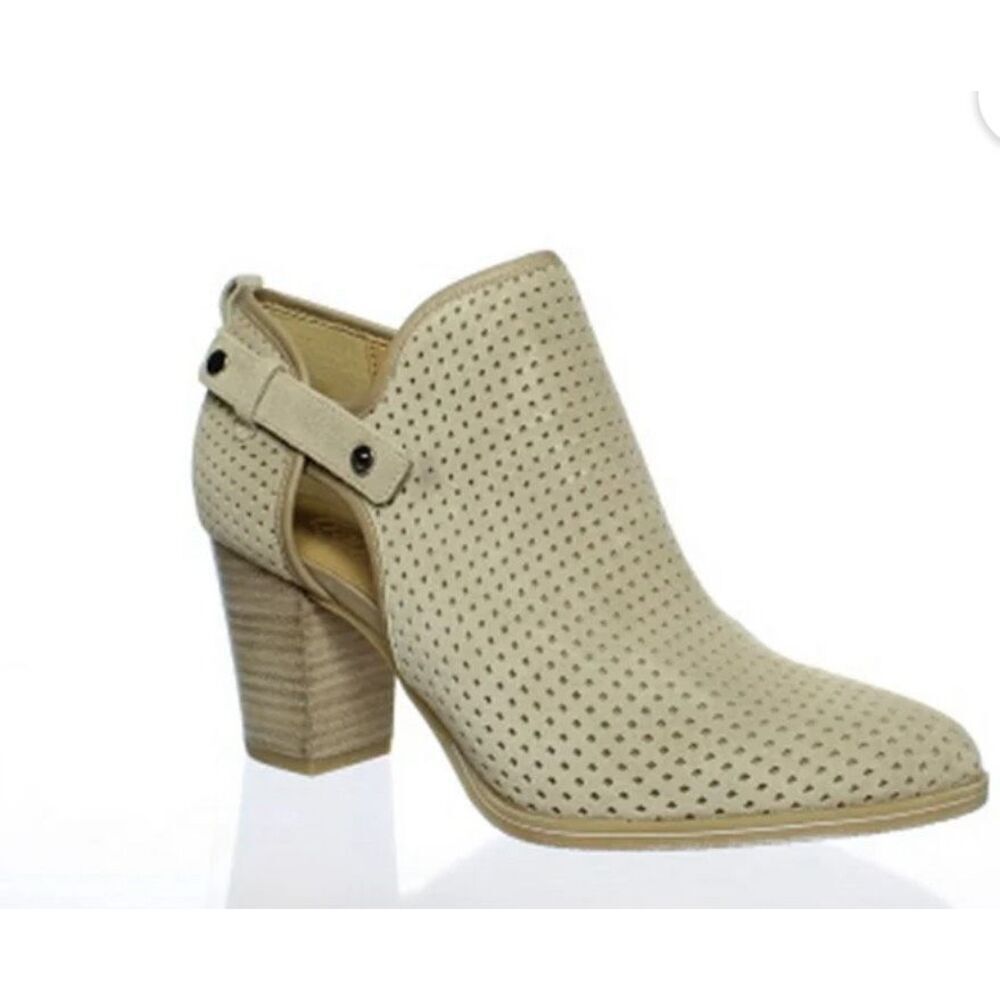 Franco Sarto Womens Dale2 Perforated Cutout Block Heel Ankle Boot Taupe Size 10M